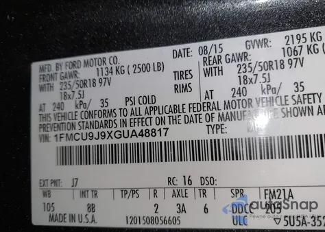 2016 Ford Escape Titanium from USA, damaged, VIN 1FMCU9J9XGUA48817